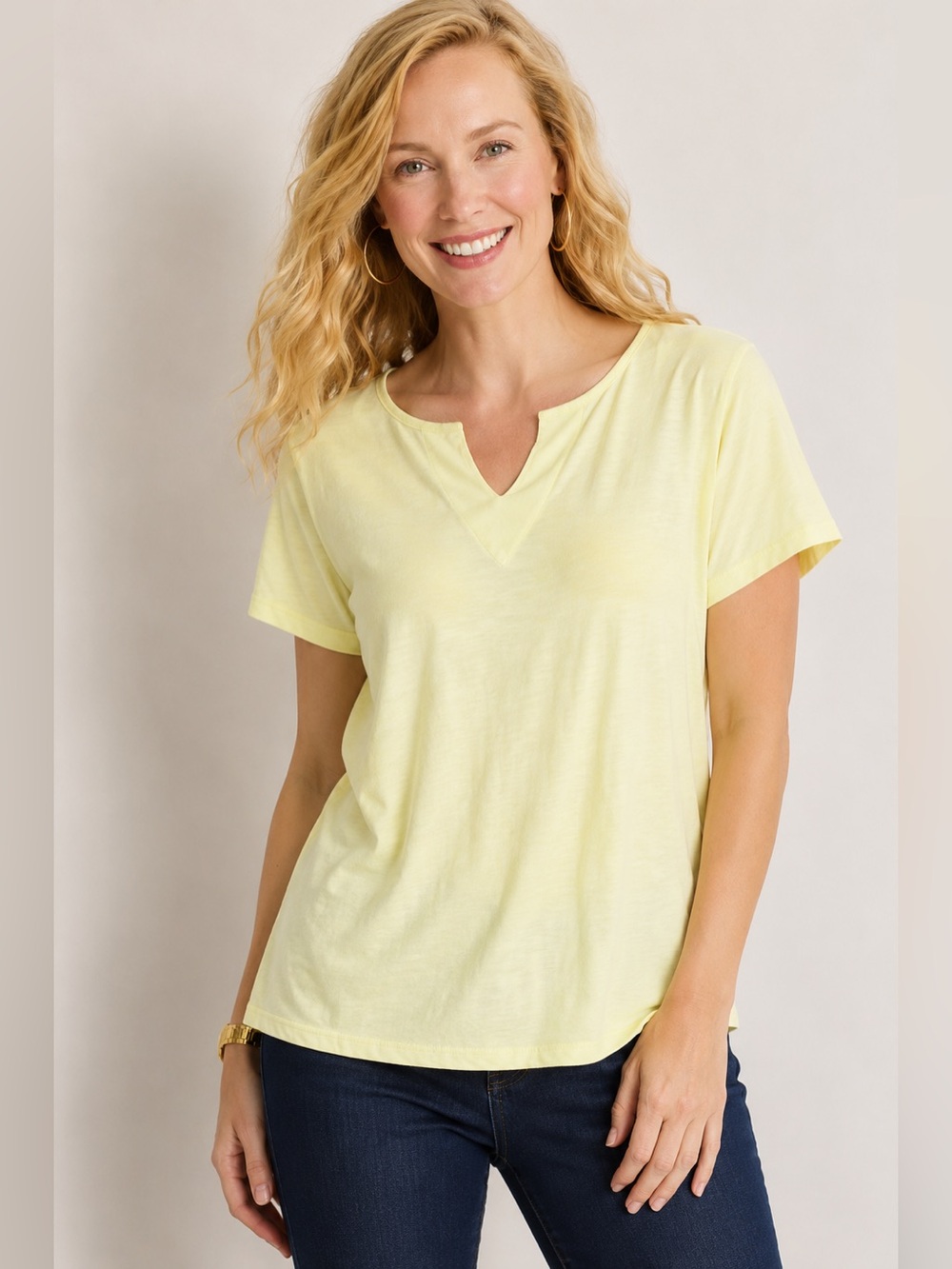 Chico's subtle Tie Dye Lemon Short Sleeve Basic Tee Soft Cotton/Modal blend - Picture 1 of 10